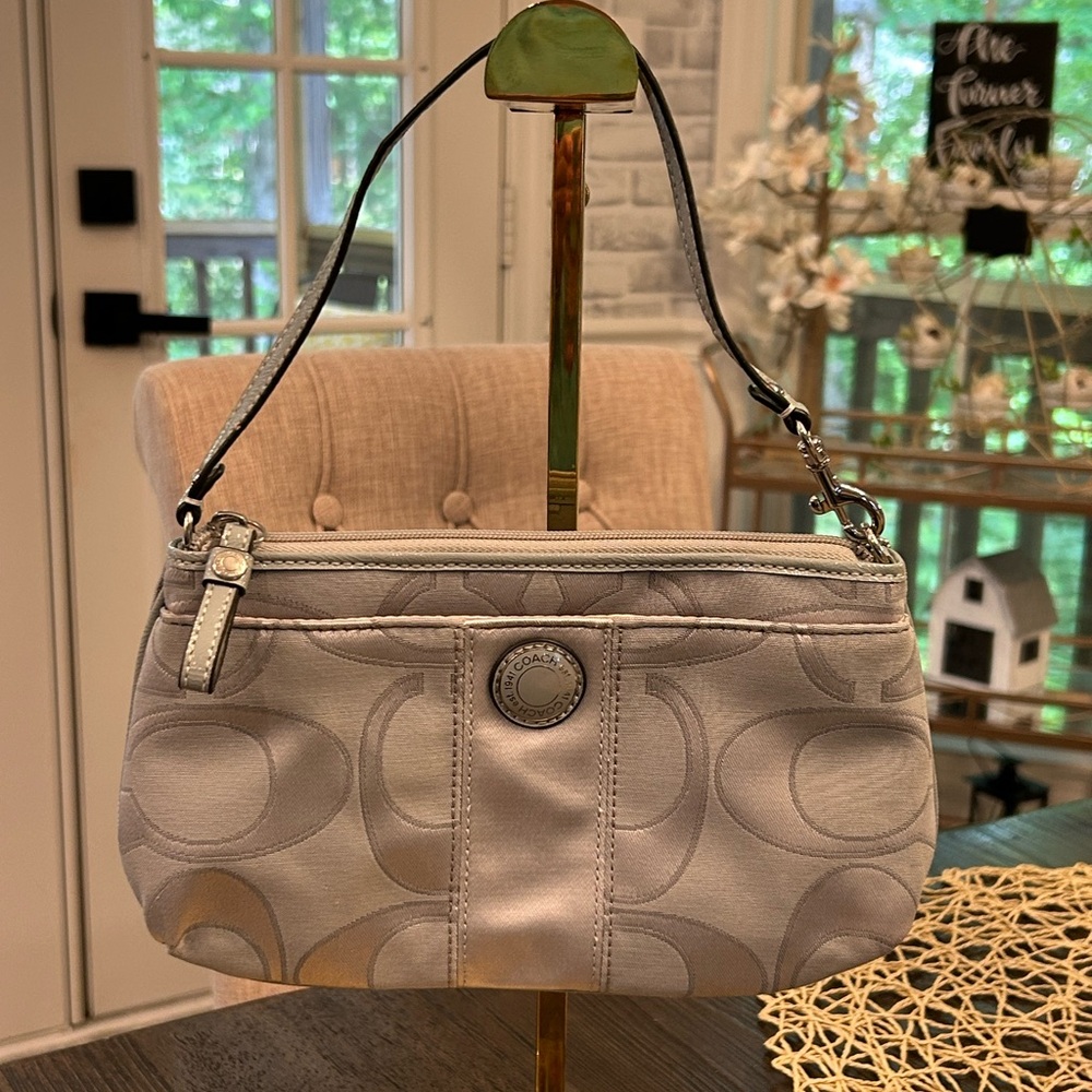 Coach Signature Jacquard Wristlet in Light Gray